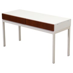 1960s Long Skinny White German-Mid Century Side Console Table with Metal Frame