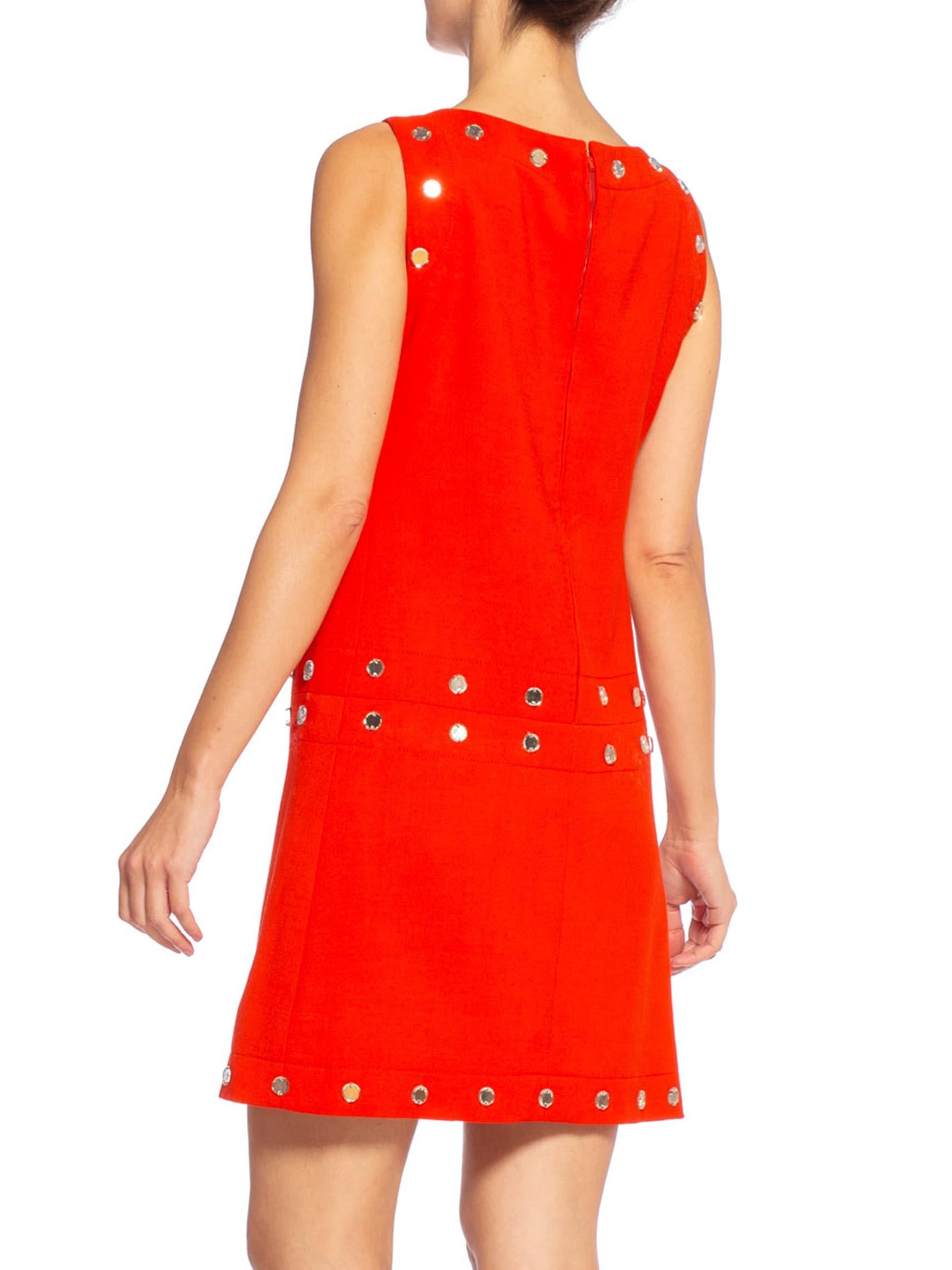 1960'S AZZARO Coral Red Haute Couture Wool Crepe Mod Cocktail Dress With Antiqu 3