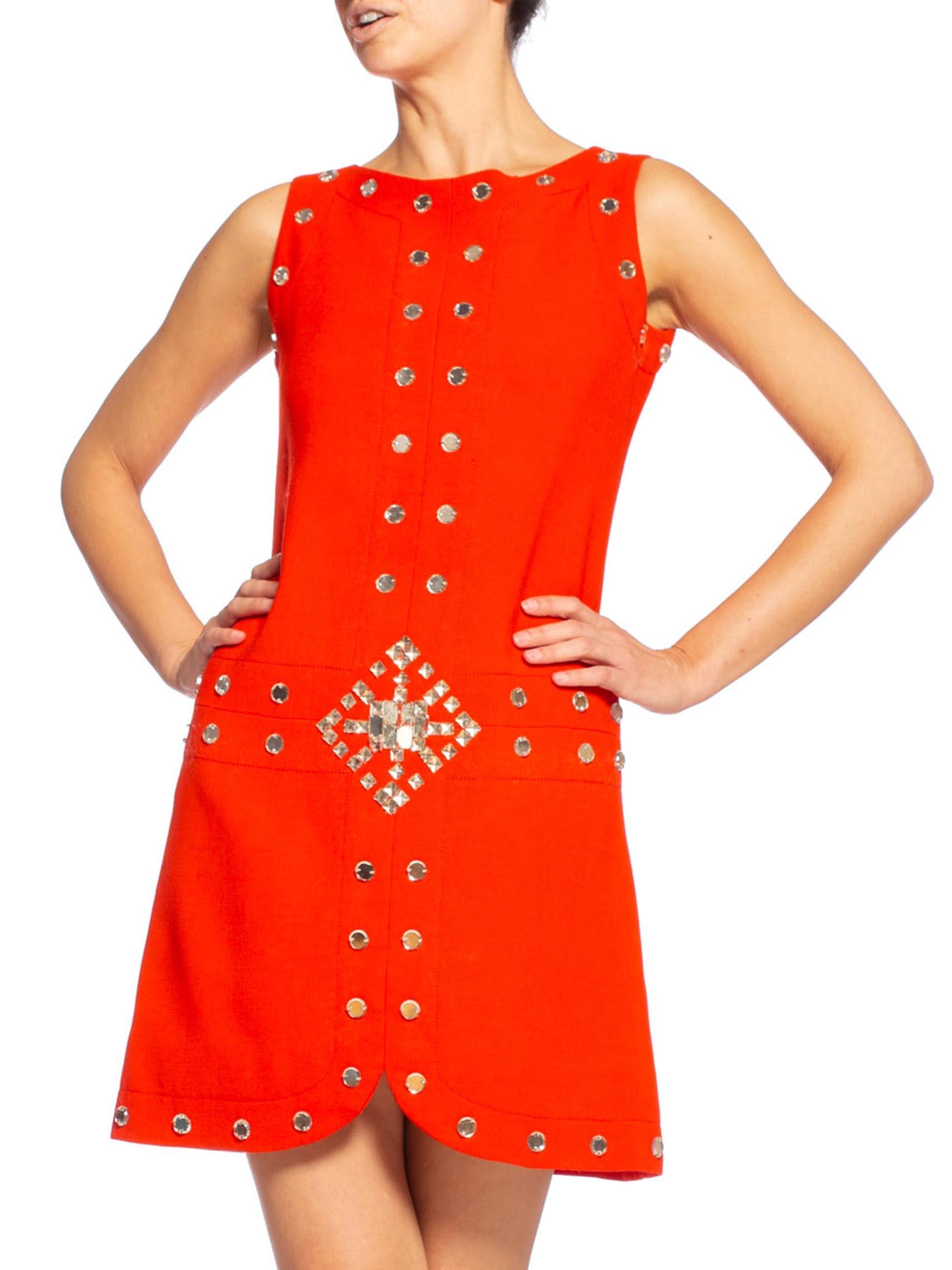 Women's 1960'S AZZARO Coral Red Haute Couture Wool Crepe Mod Cocktail Dress With Antiqu