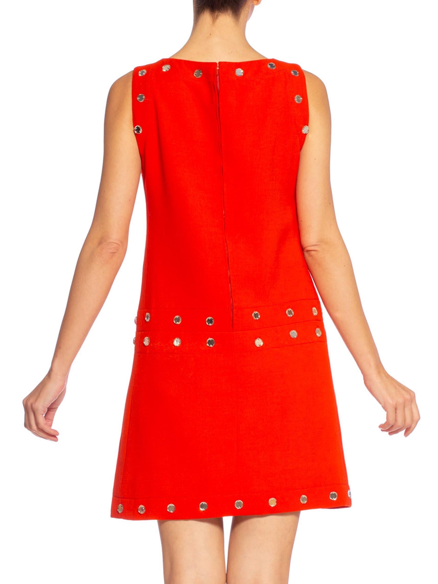 1960'S AZZARO Coral Red Haute Couture Wool Crepe Mod Cocktail Dress With Antiqu 1