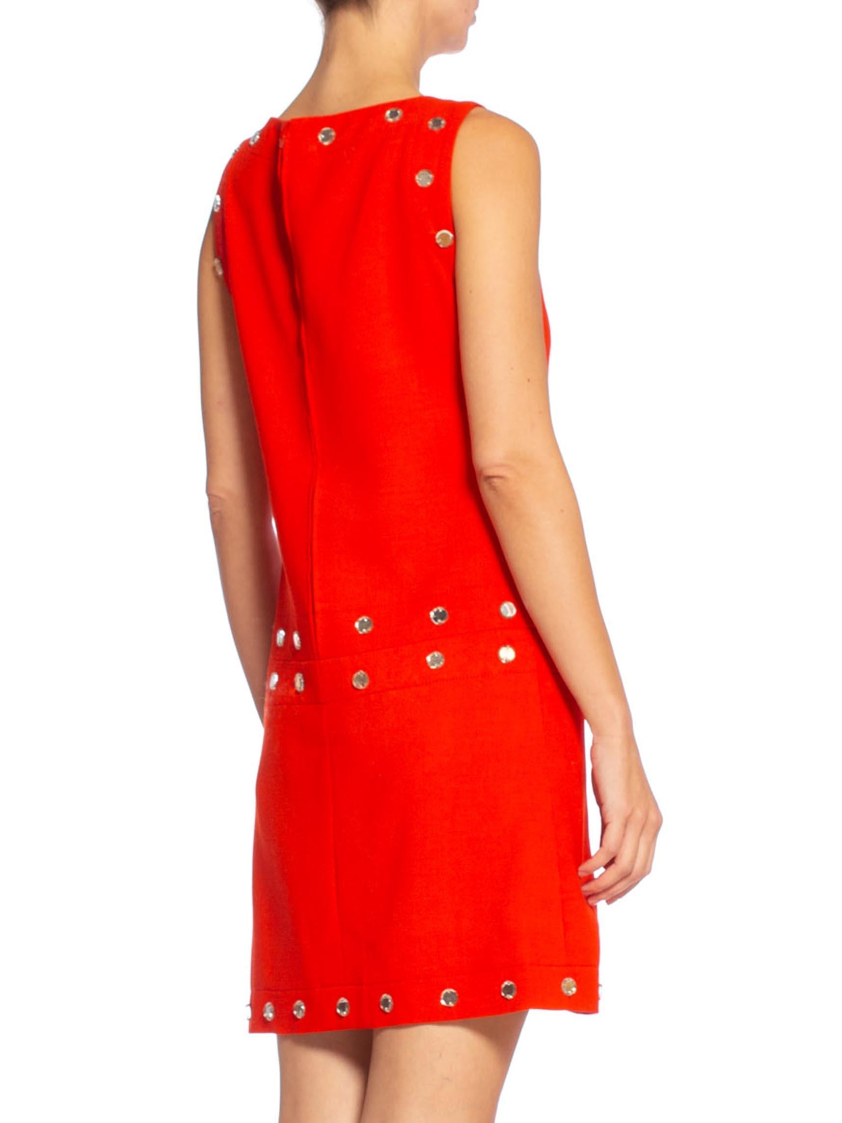 1960'S AZZARO Coral Red Haute Couture Wool Crepe Mod Cocktail Dress With Antiqu 2