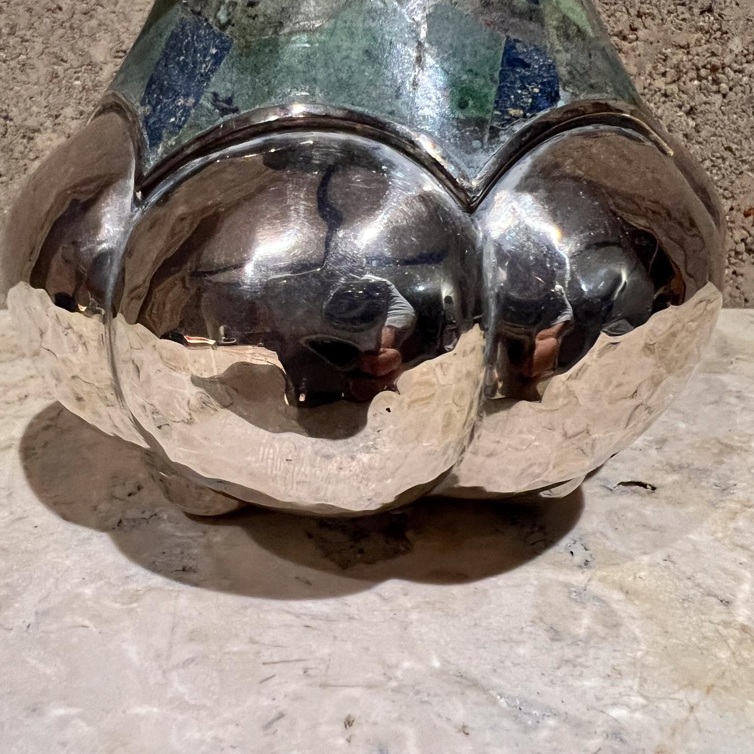 Messicano 1960 Los Castillos Vaso in argento e turchese Taxco Mexico Mosaico Azteca in vendita