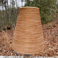 1960s Lotte Bostlund Tribal Ceramic Table Lamp, Original Fiberglass Shade