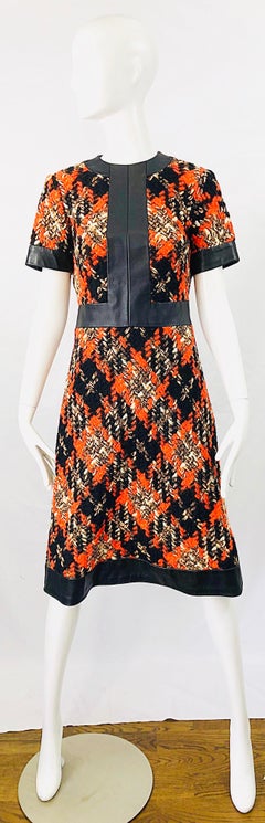 1960s Louis Feraud Haute Couture Boucle Wool + Leather Orange A - Line 60s Dress