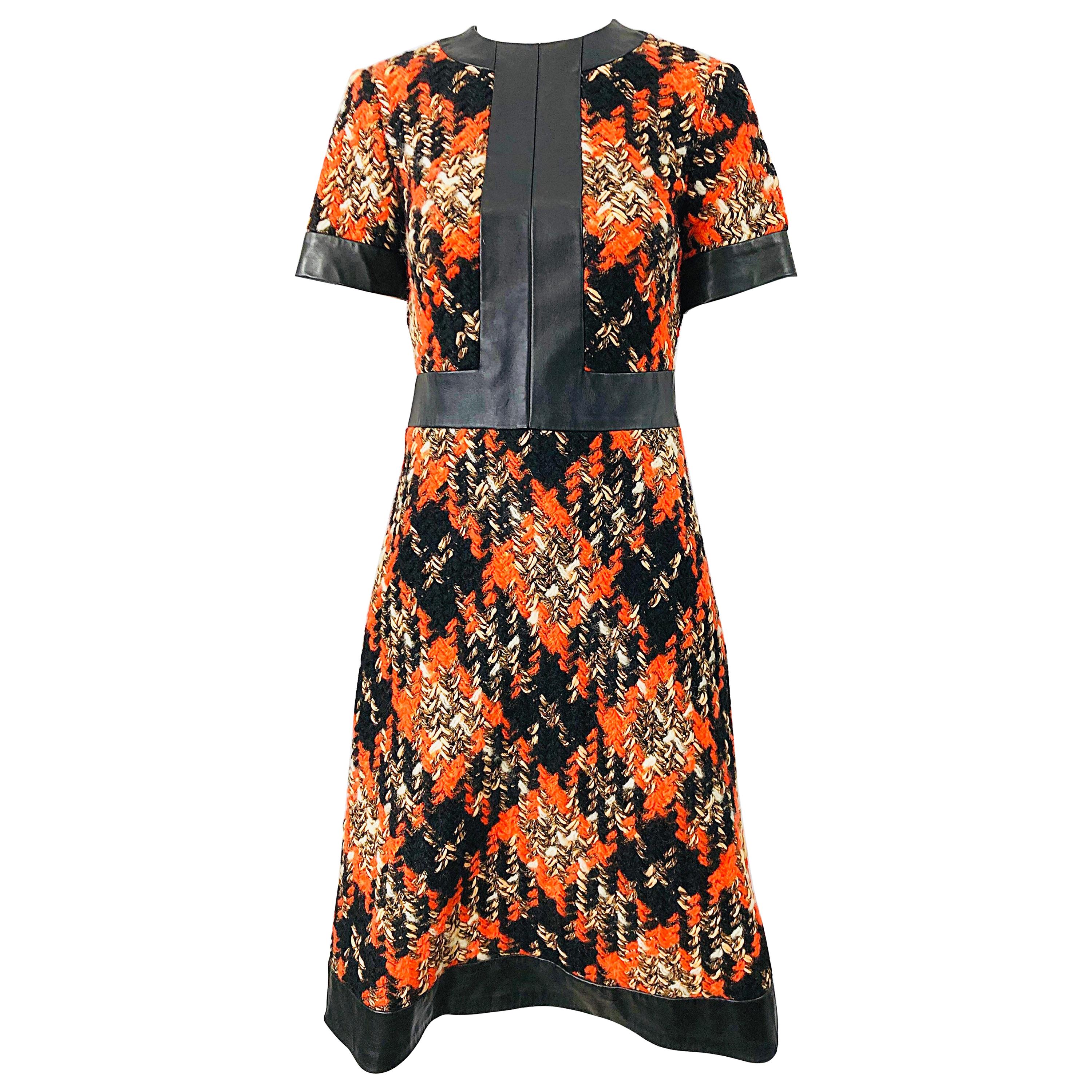 Robe A - Line Louis Feraud Haute Couture des années 1960 Boucle Laine + Cuir Orange des années 60 en vente