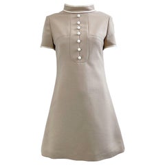 1960er Jahre Louis Feraud Khaki Tan Space Age Kurzarm-Kleid aus Wolle