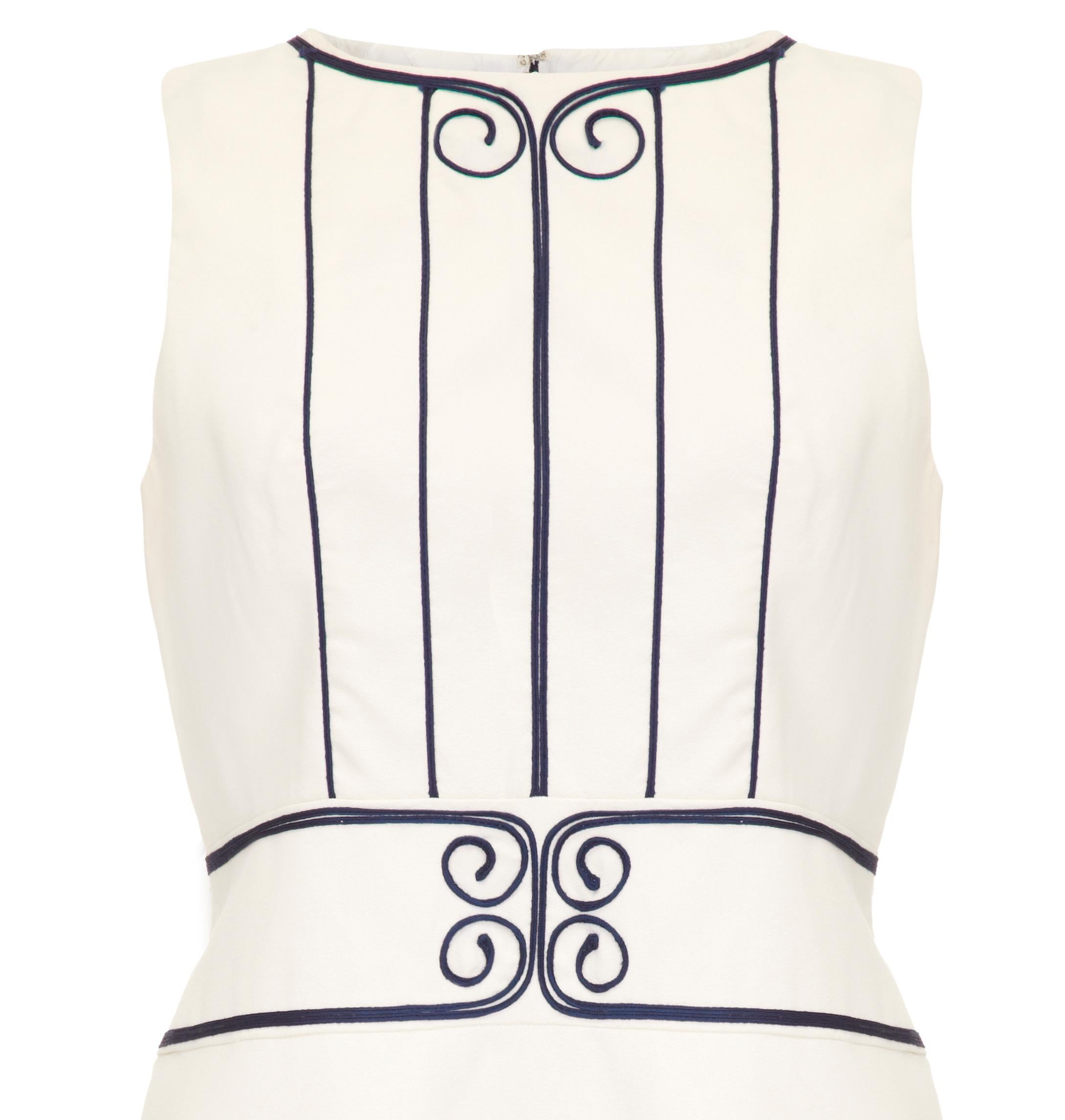 1960s Louis Feraud White Mini Dress With Navy Appliqué In Excellent Condition For Sale In London, GB