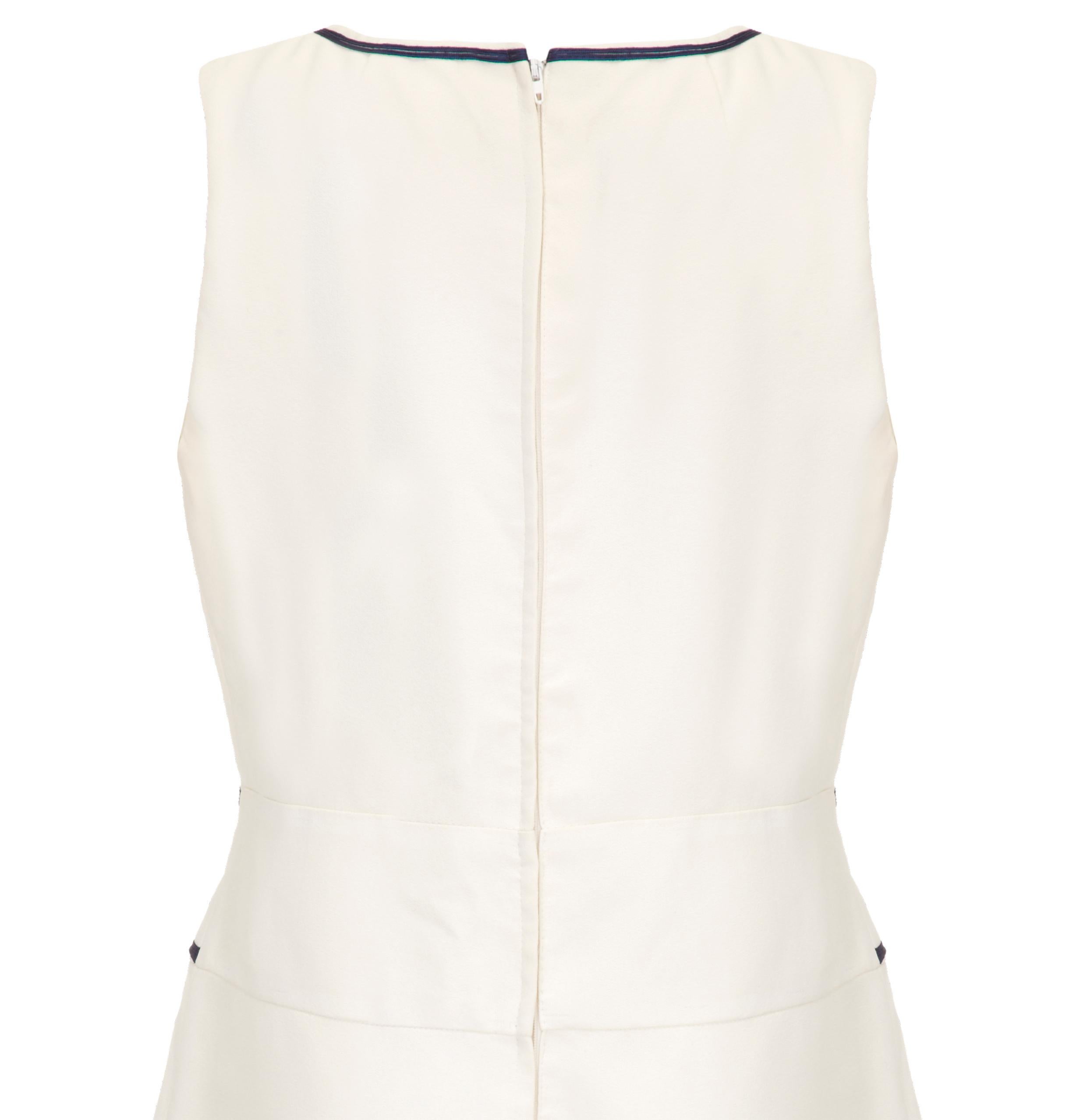 Women's 1960s Louis Feraud White Mini Dress With Navy Appliqué For Sale