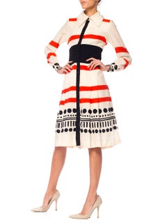1960S LOUIS FÉRAUD Wool Crepe Geometric Mod Printed Shirt Dress