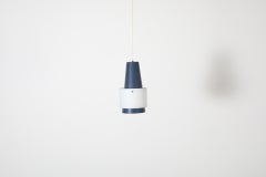 1960s Louis Kalff  "Nt28 E/00" Pendant Light in Dusty Blue w/ Milk Glass Collar