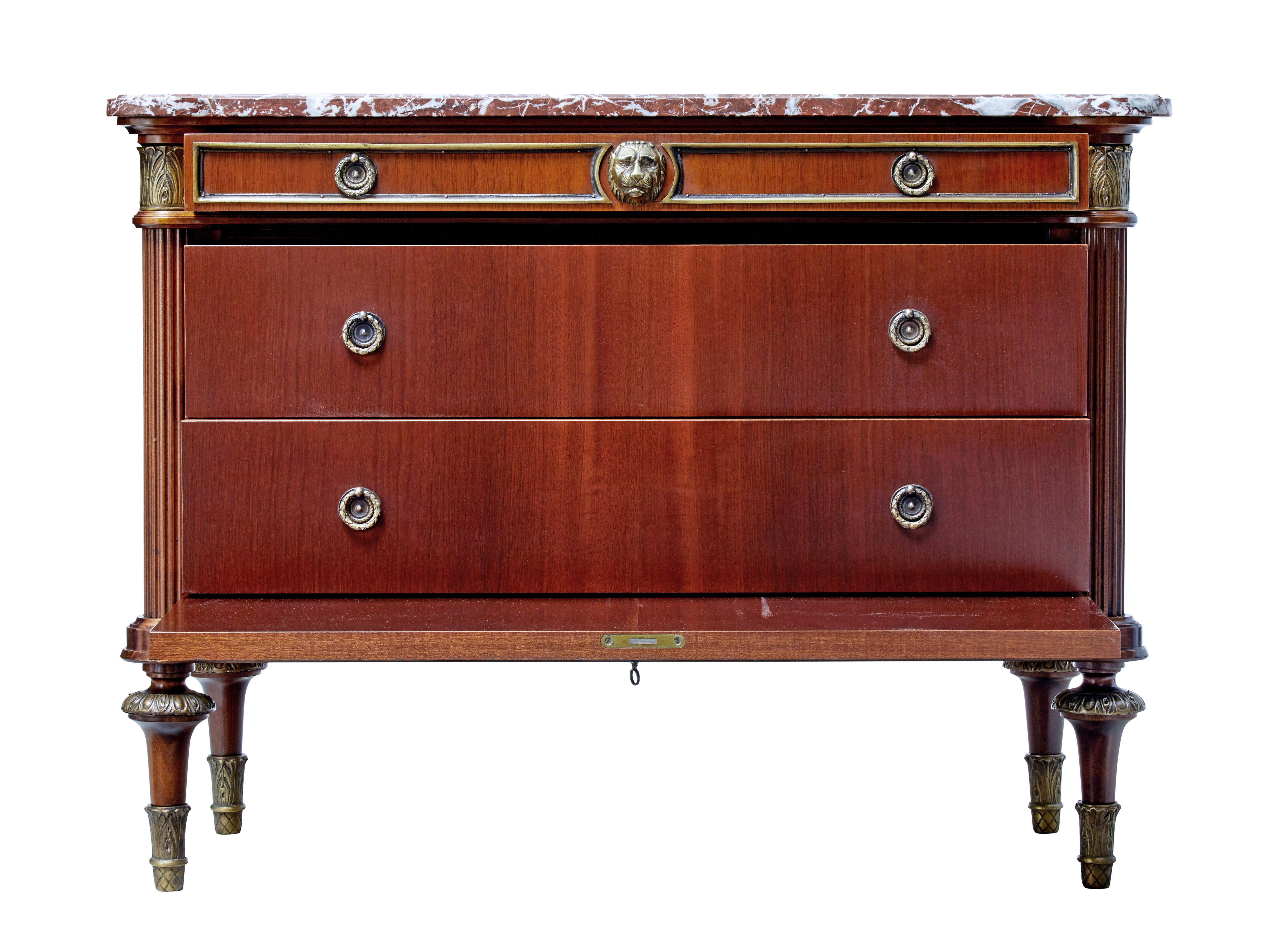 Louis XVI 1960s Louis VXI Influenced Marble-Top Chest of Drawers