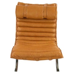 Fauteuil de salon et pouf des années 1960 attribué à Arne Norell avec nouveau cuir cognac