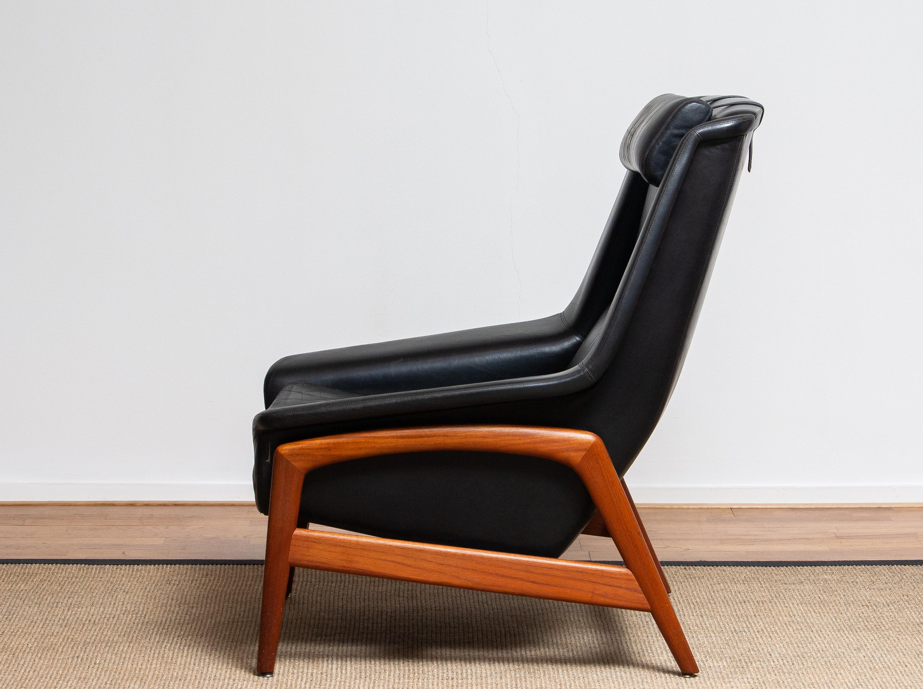 1960s, Lounge Chair Profil by Folke Ohlsson for DUX in Black Leather and Teak 1 8
