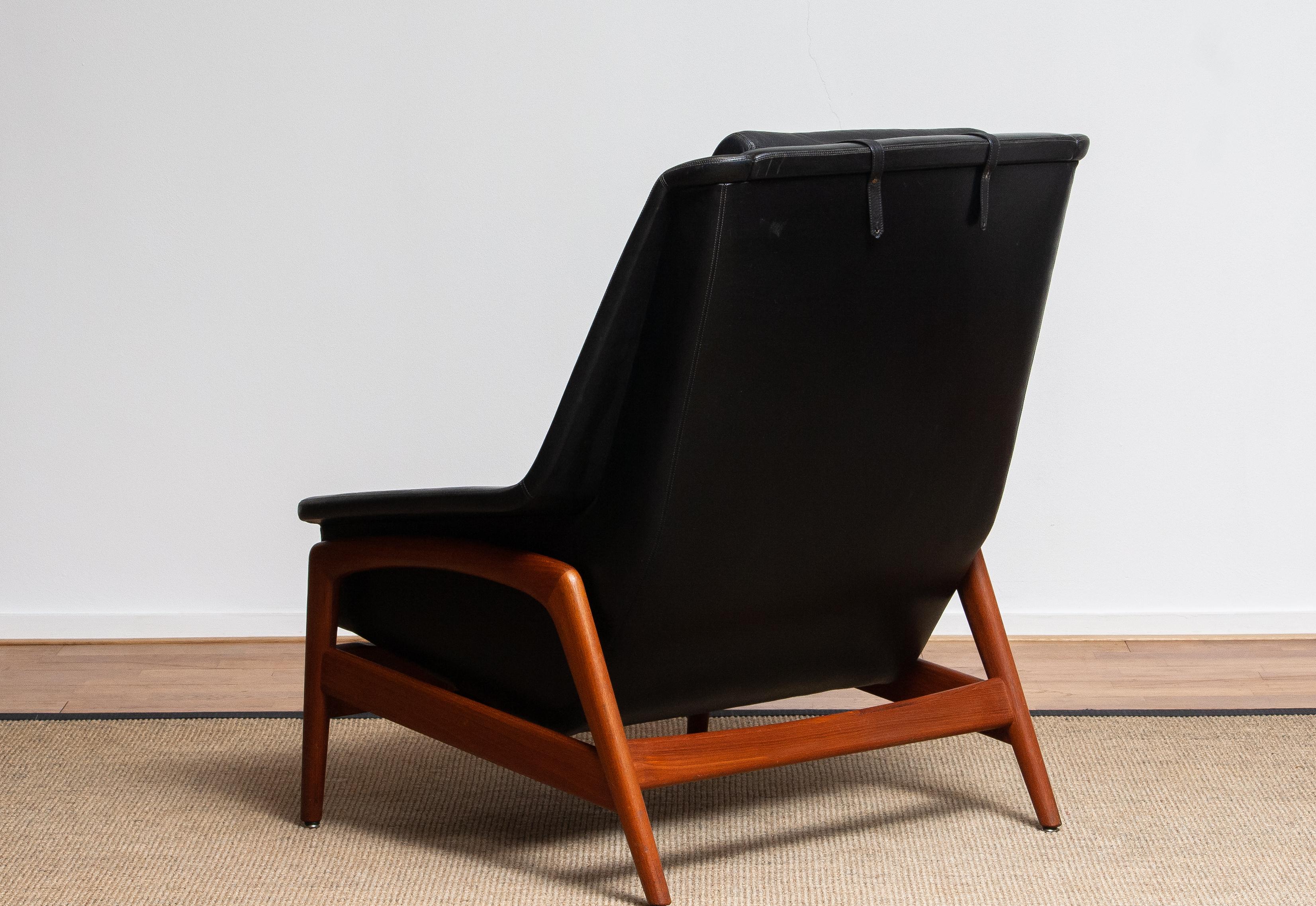 1960s, Lounge Chair Profil by Folke Ohlsson for DUX in Black Leather and Teak 1 2