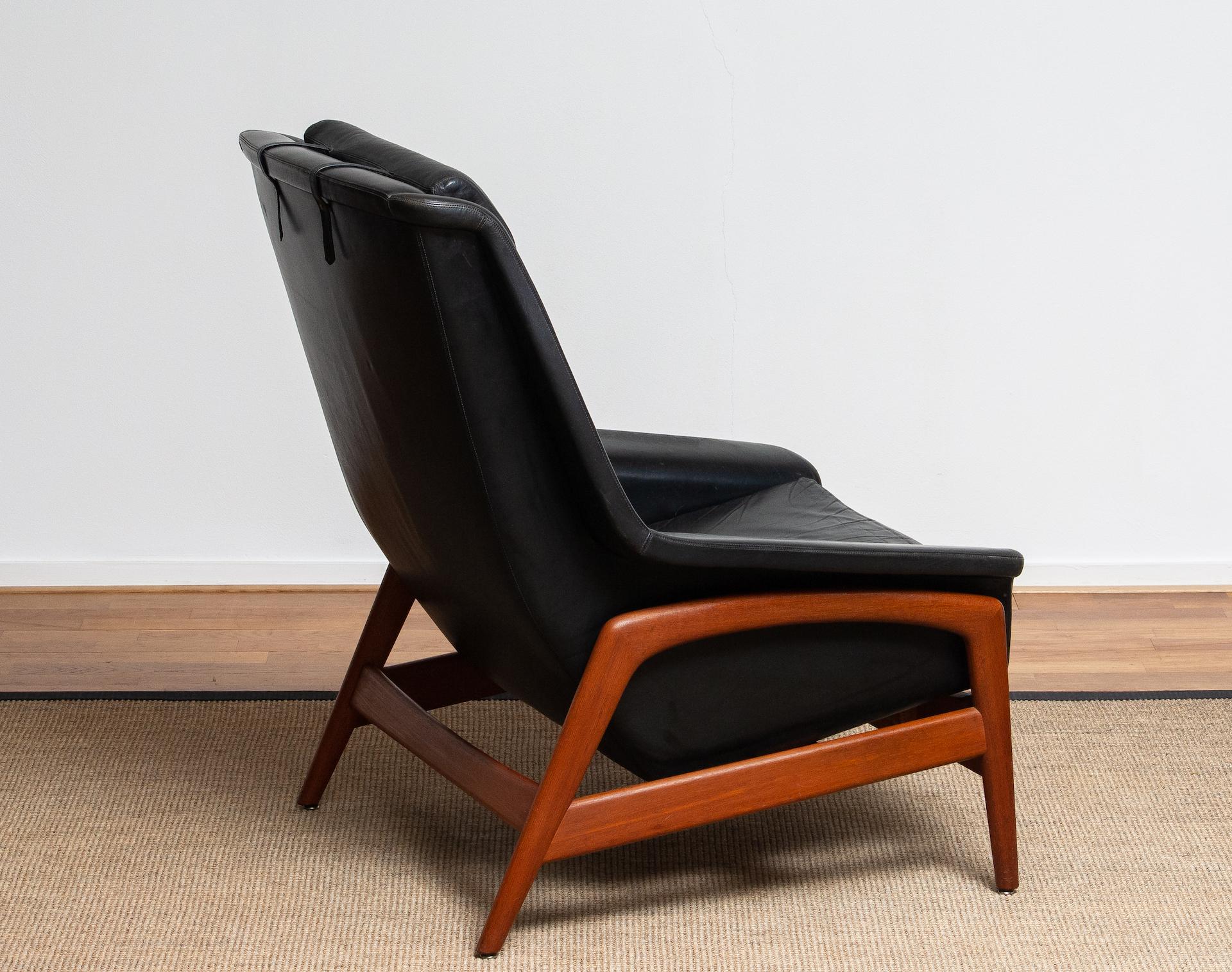 1960s, Lounge Chair Profil by Folke Ohlsson for DUX in Black Leather and Teak 1 2