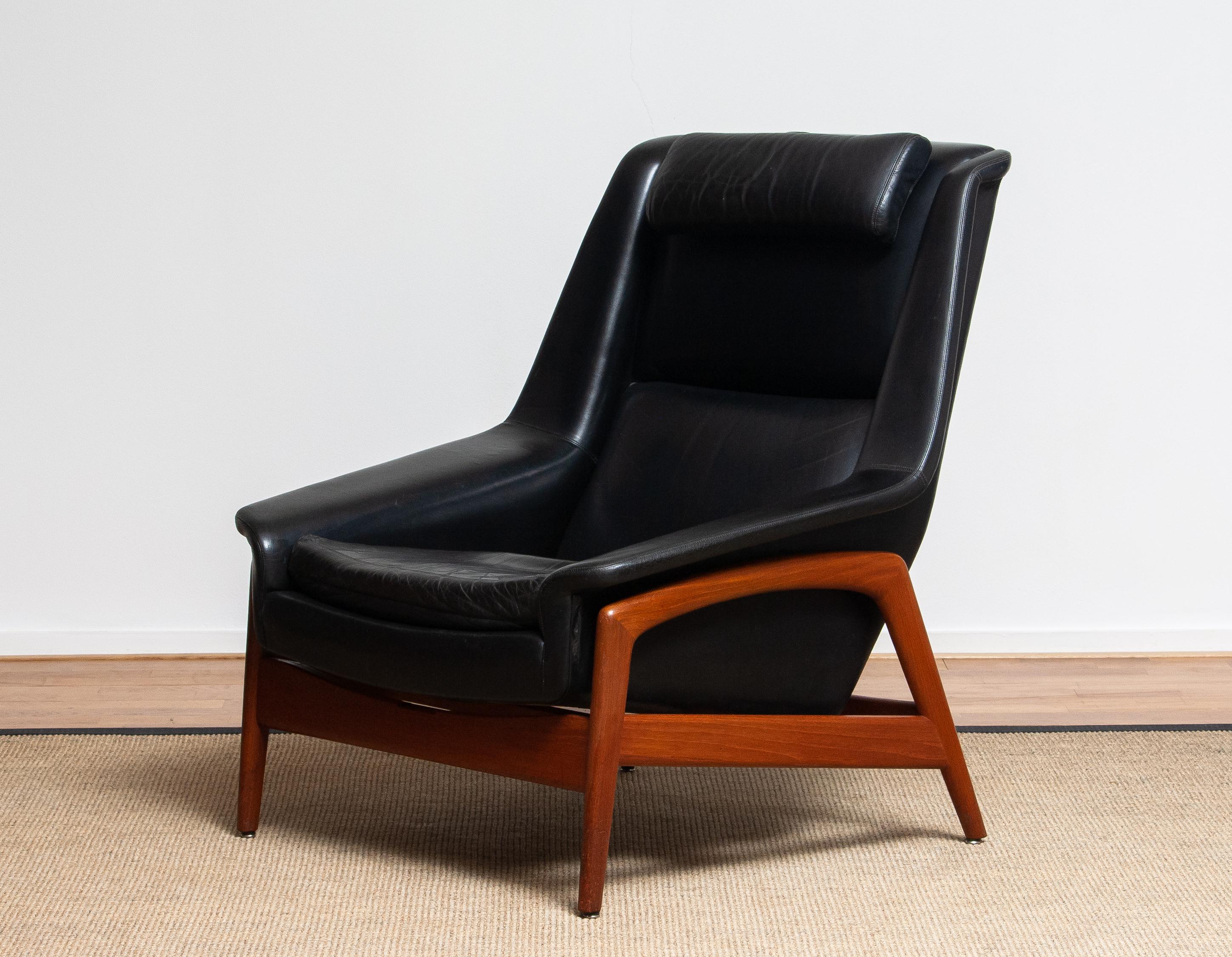 1960s, Lounge Chair Profil by Folke Ohlsson for DUX in Black Leather and Teak 1 4