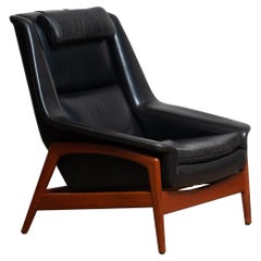 1960s, Lounge Chair Profil by Folke Ohlsson for DUX in Black Leather and Teak