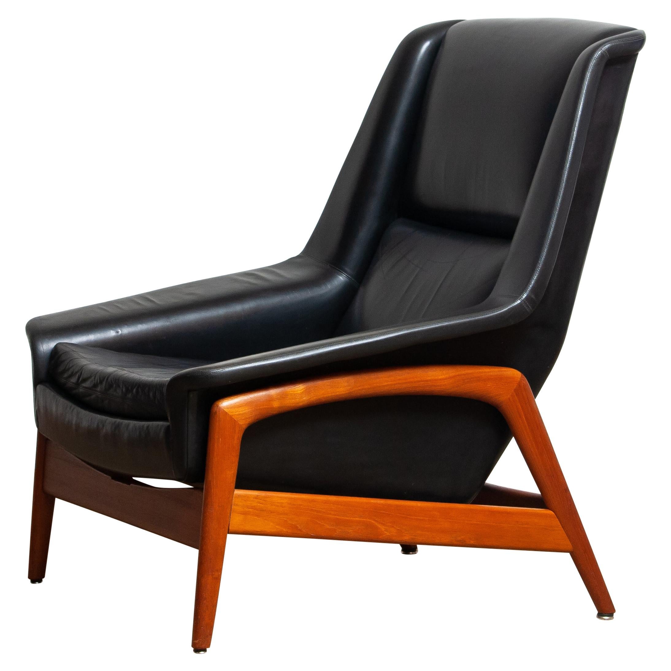 Scandinavian Modern 1960s, Lounge Chair 'Profil' by Folke Ohlsson for DUX in Leather and Teak 1