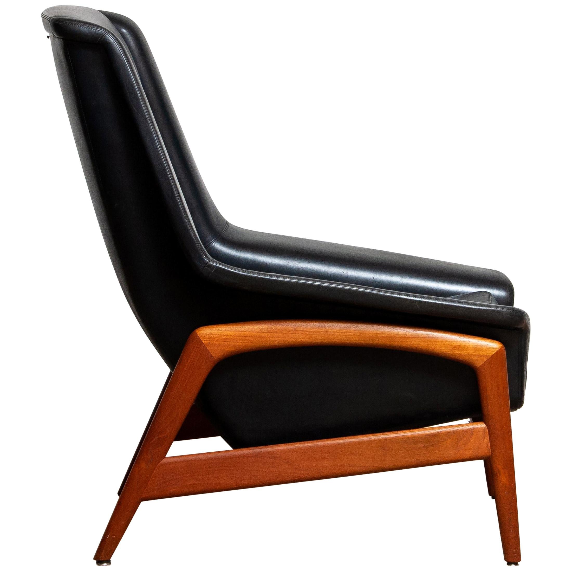 1960s, Lounge Chair 'Profil' by Folke Ohlsson for DUX in Leather and Teak 1