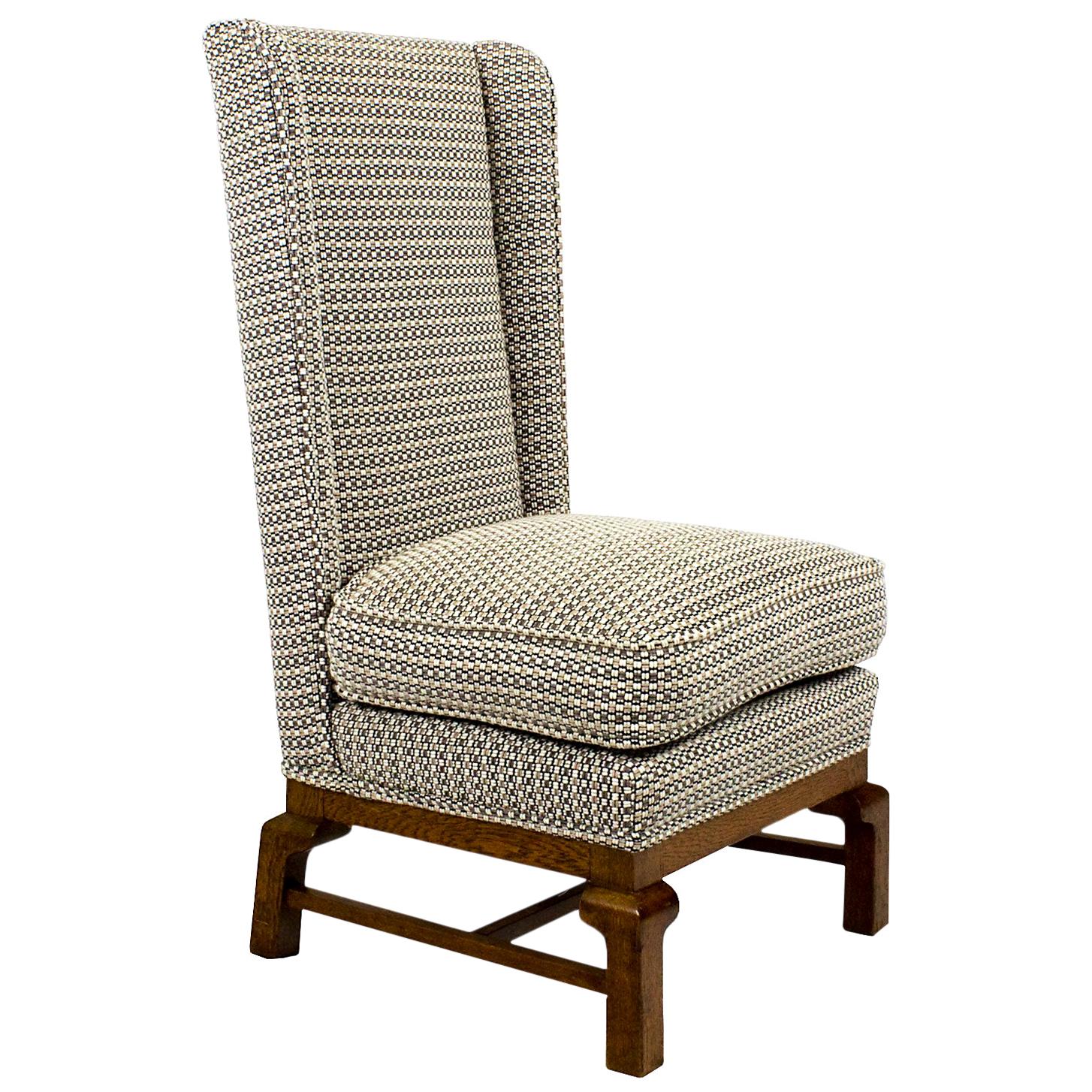Low Mid-Century Modern Bedroom Chair in Oak and Pierre Frey's Fabric - Barcelona For Sale