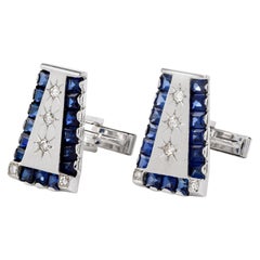 Vintage 1960s Lucien Piccard Diamond Sapphire 14 Karat Cufflinks