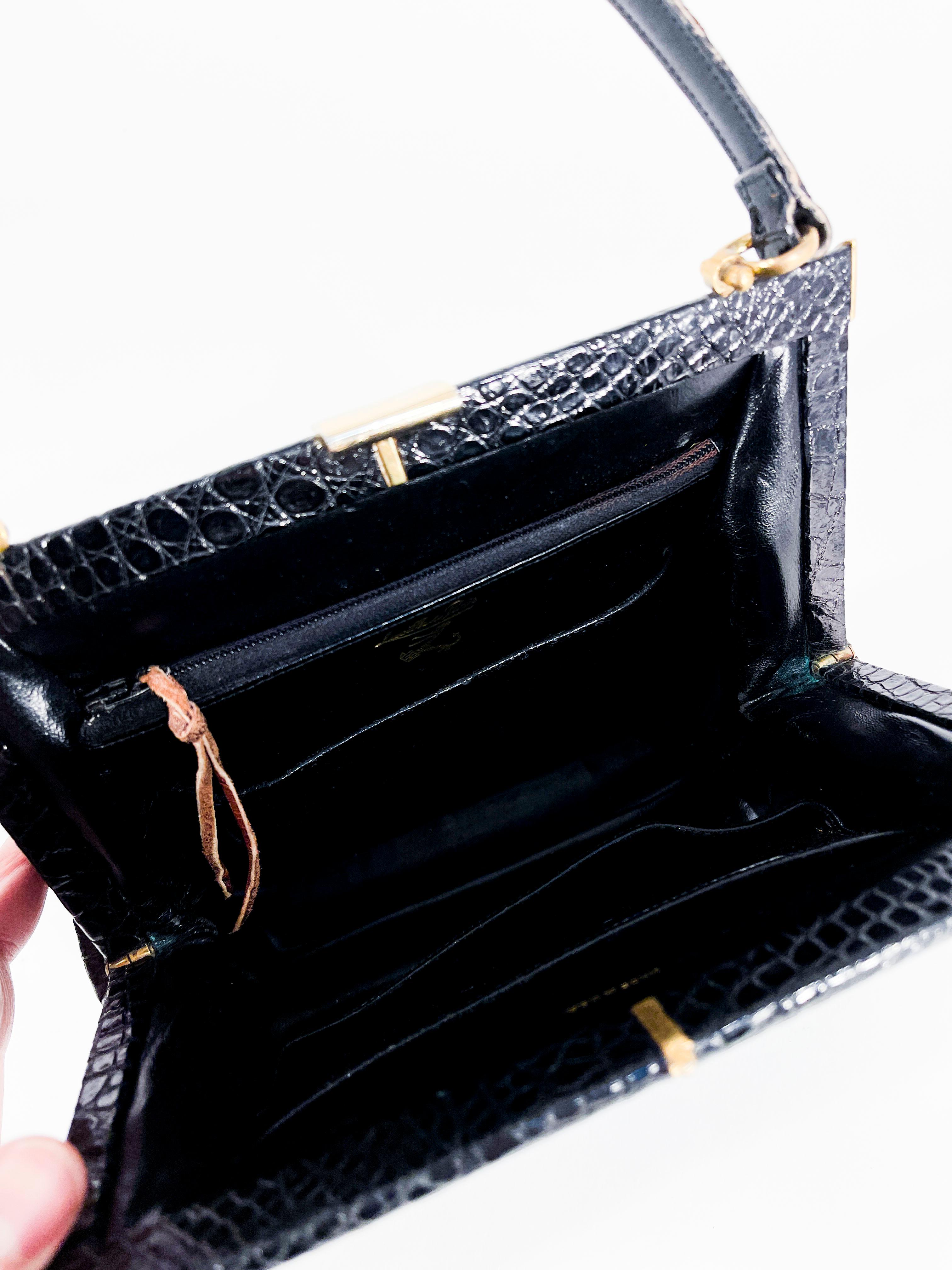 1960s Lucille De Paris Black Alligator Handbag 1