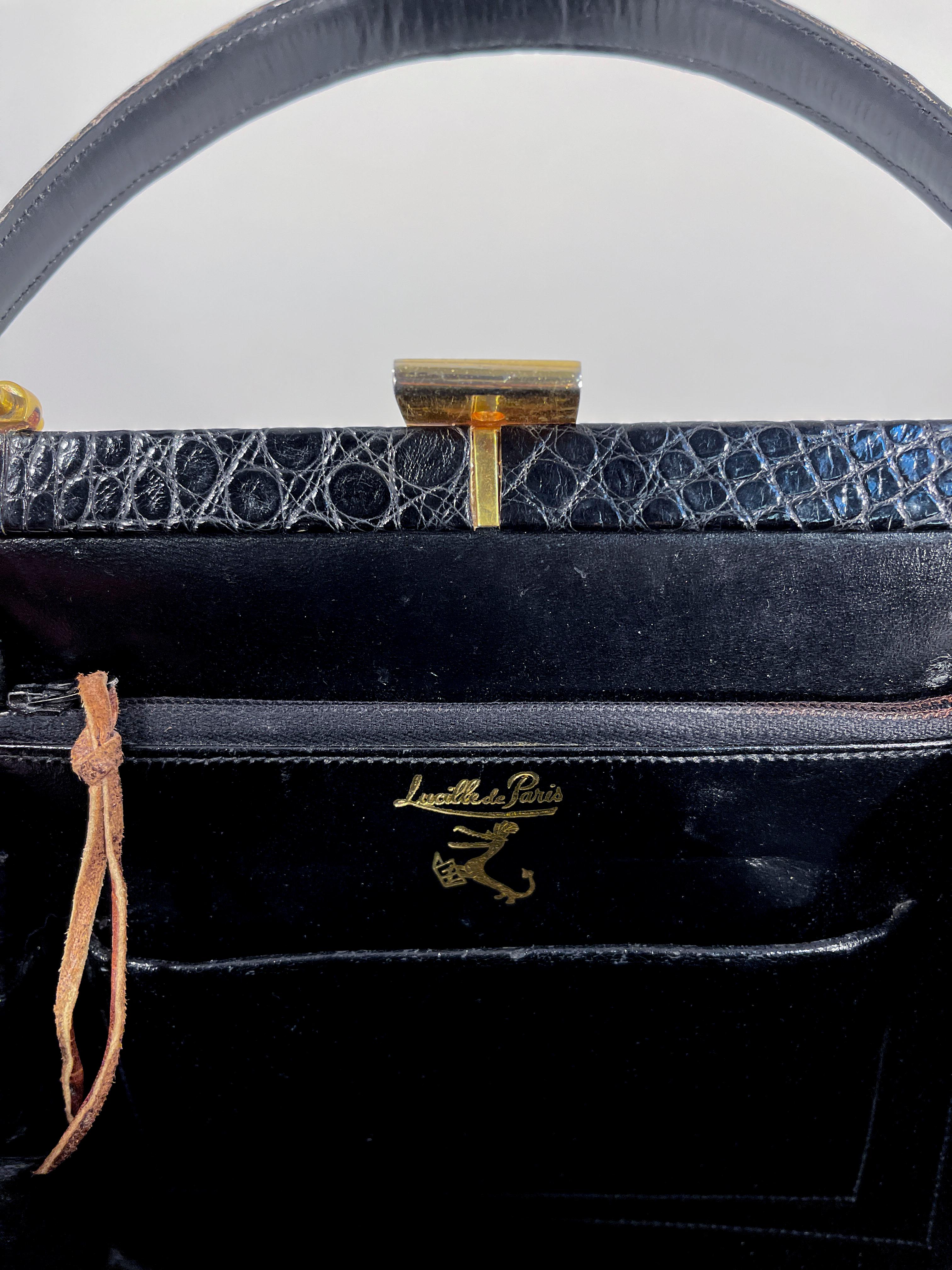 1960s Lucille De Paris Black Alligator Handbag 2