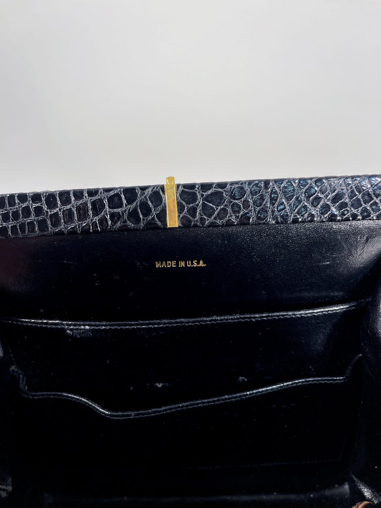 1960s Lucille De Paris Black Alligator Handbag For Sale 4