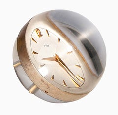 1960s Lucite and Gilt Brass Sphere/Ball Paperweight Clock by Swiss Arthur Imhof