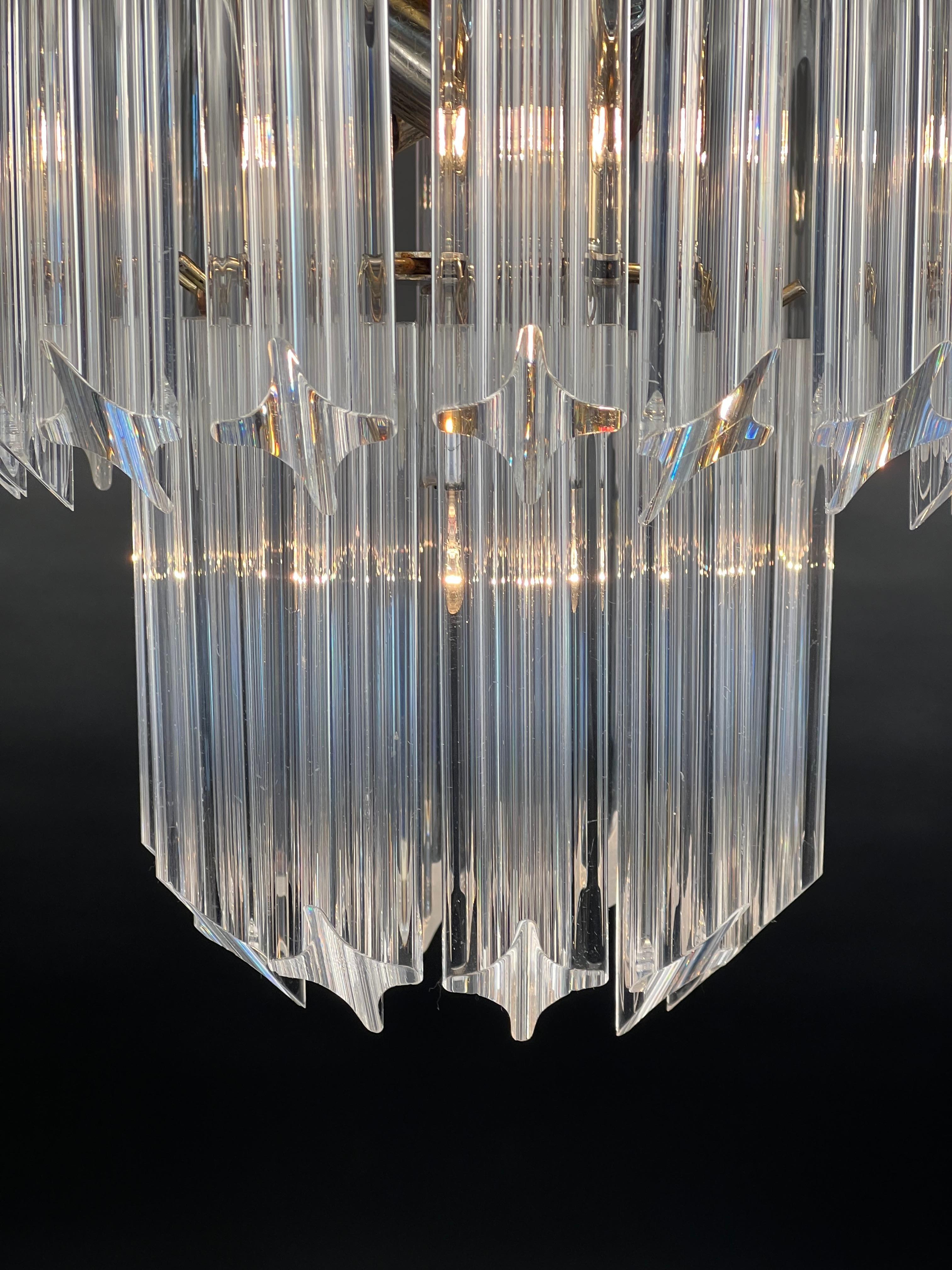 Plated 1960's Lucite Cascading Chandelier For Sale