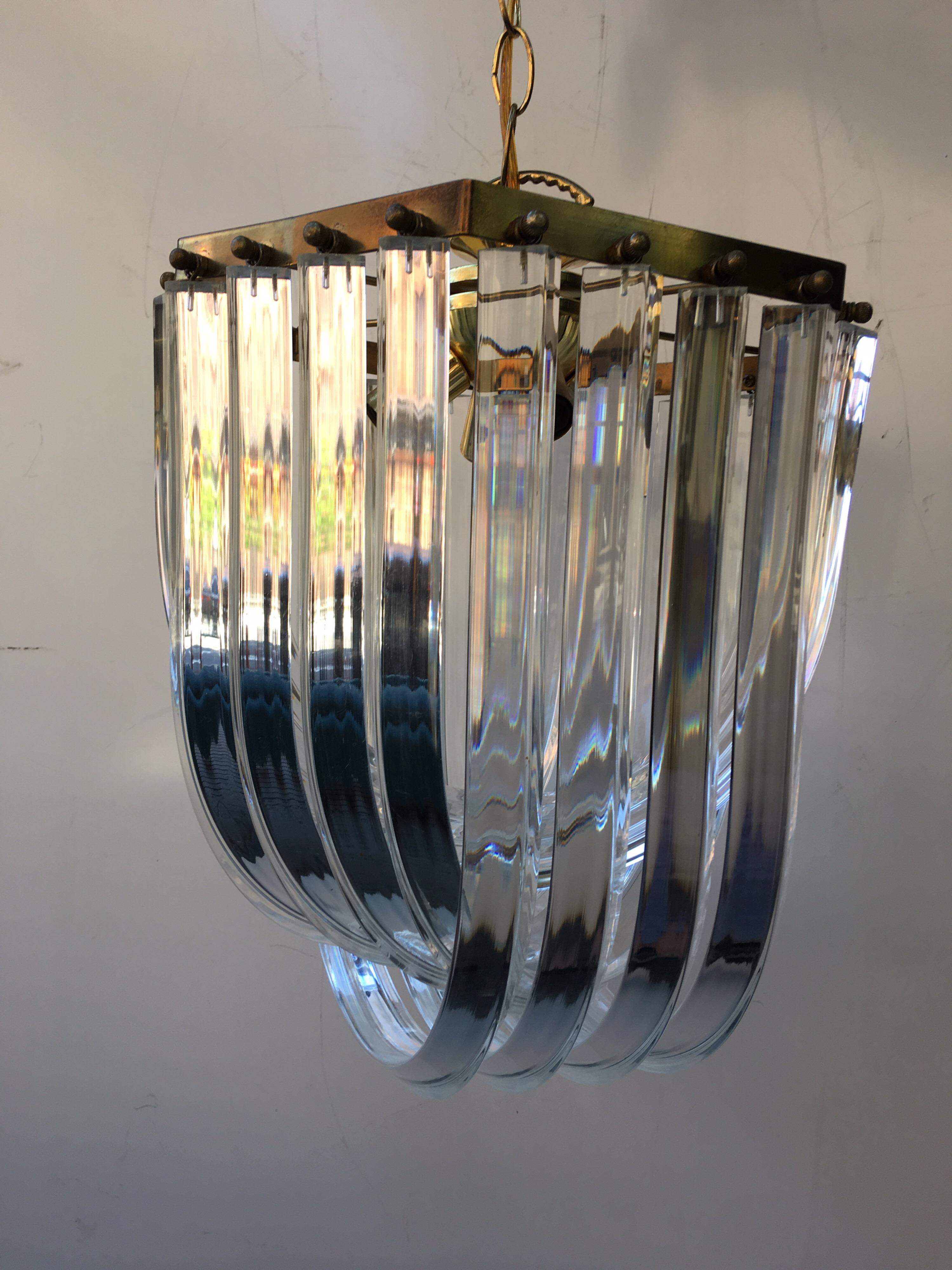 1960s Lucite Cascading Hanging Chandelier Price is for 2! In Good Condition In Philadelphia, PA
