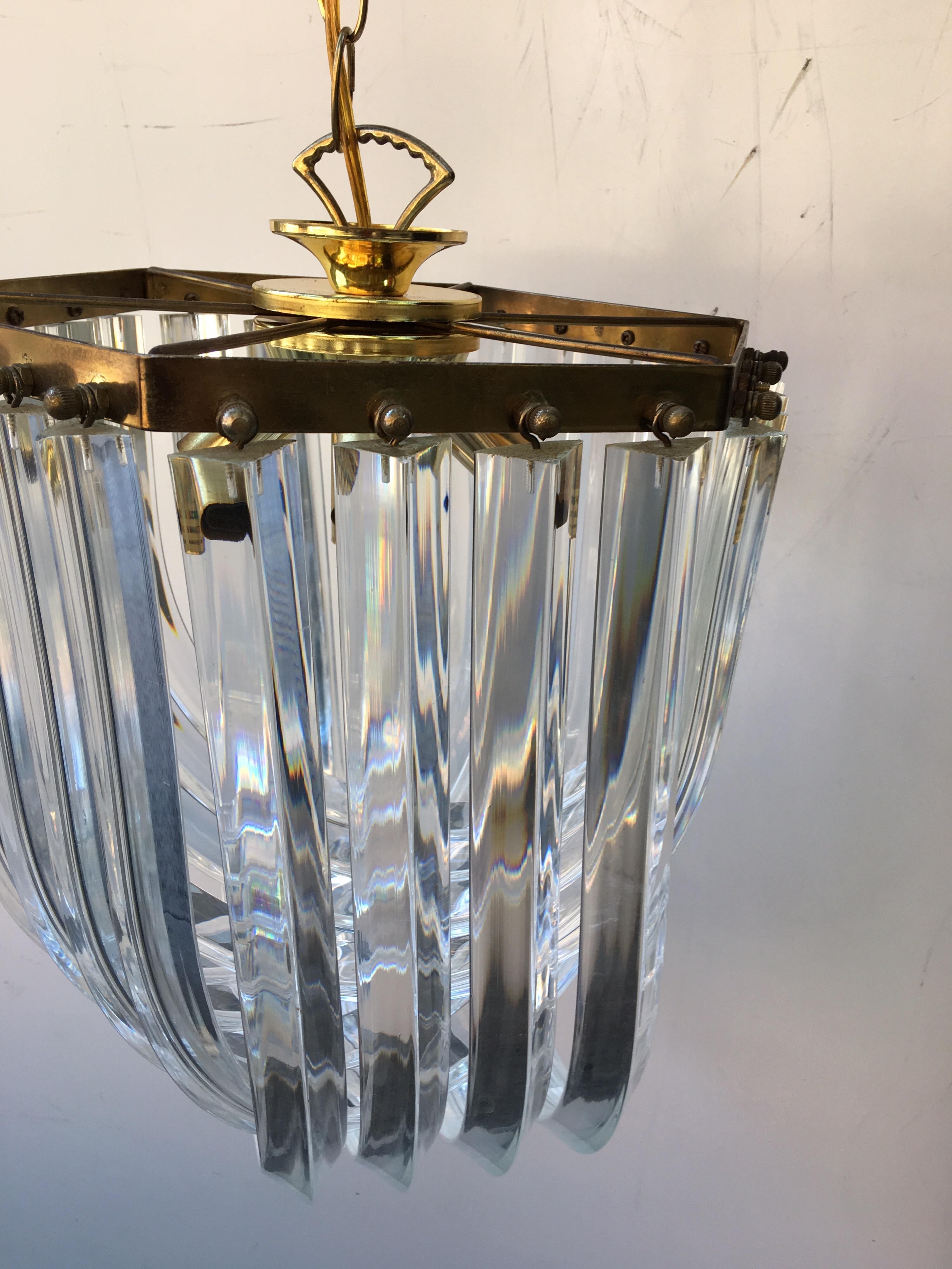 Brass 1960s Lucite Cascading Hanging Chandelier Price is for 2!