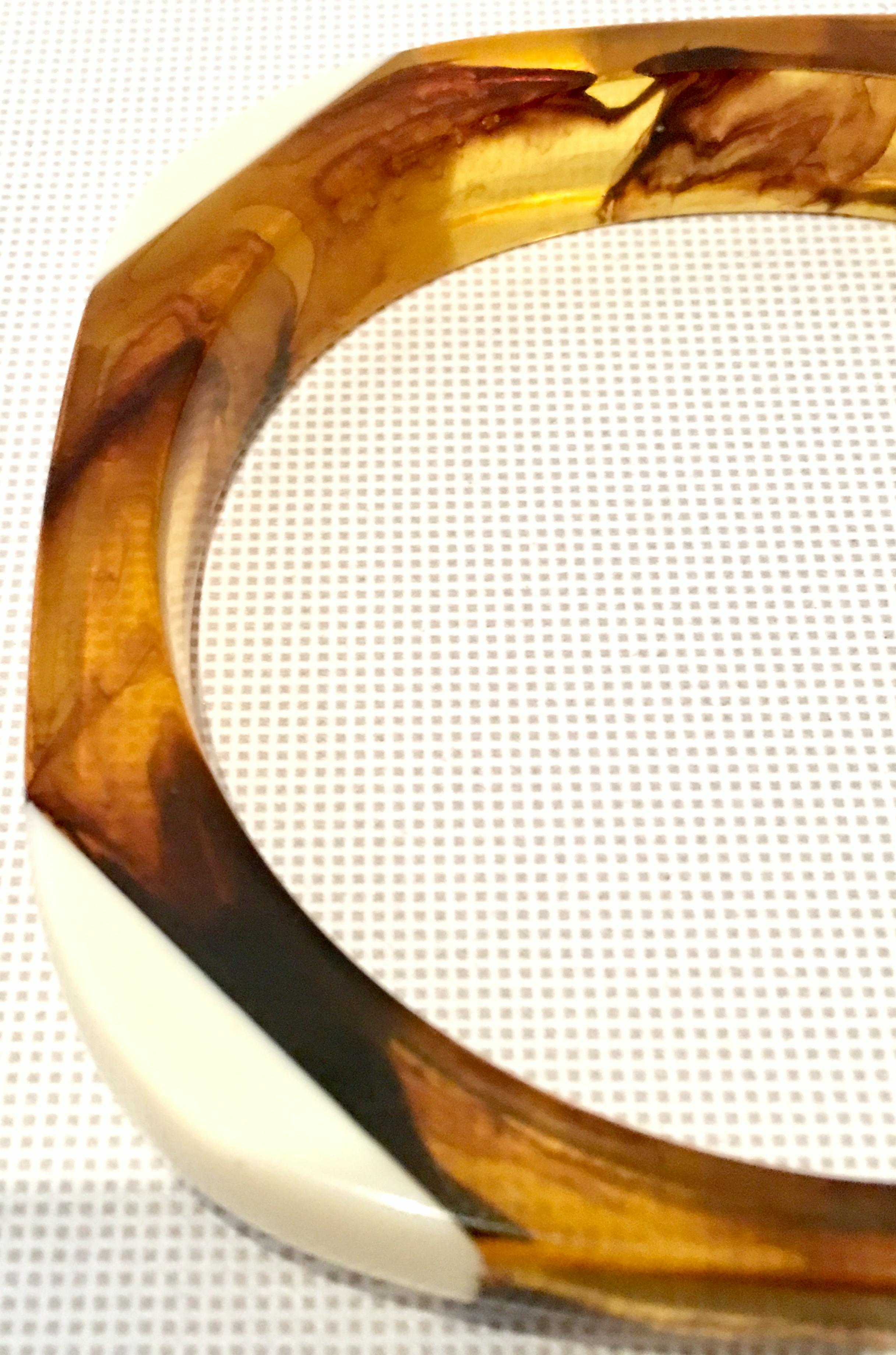 Women's or Men's 1960'S Lucite Faux Ivory & Tortoise Shell Bangle Bracelet For Sale