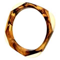 Vintage 1960'S Lucite Faux Ivory & Tortoise Shell Bangle Bracelet