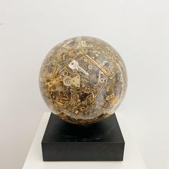 1960's Lucite Sphere Sculpture Containing Vintage Hardware