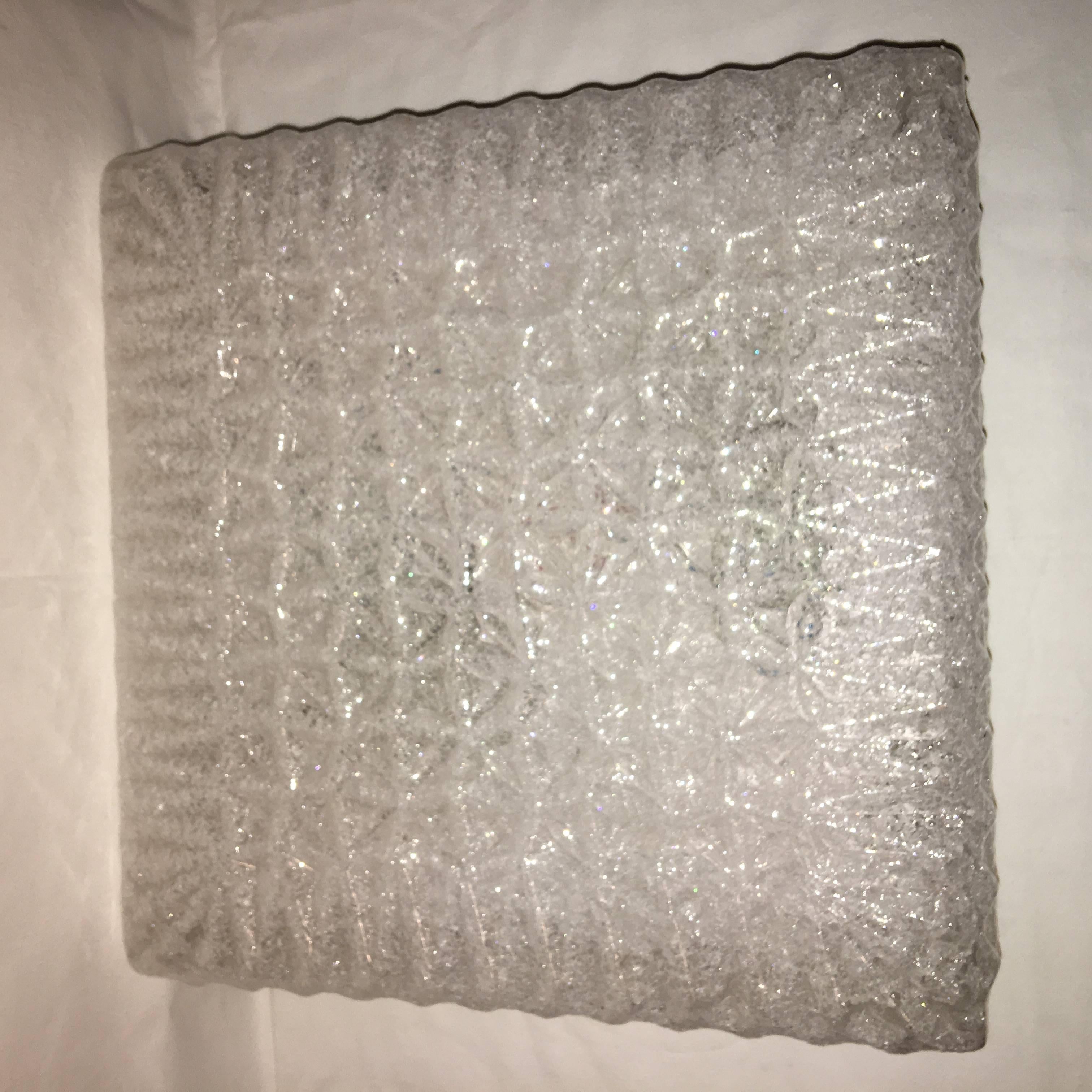 1960s Lucite Textured Square Flush Mount Lamp For Sale 2