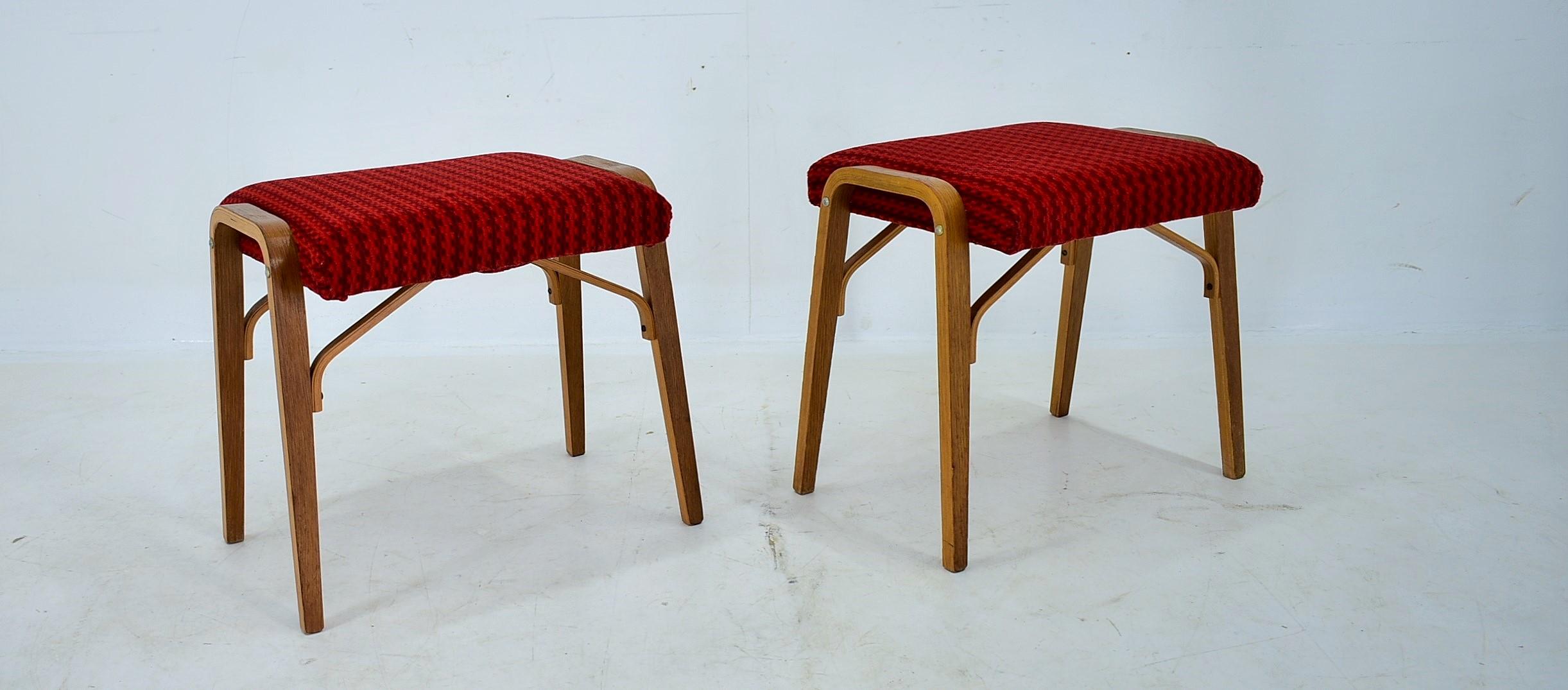 Fabric 1960s Ludvik Volak Beech Stools by Drevopodnik Holesov, Czechoslovakia For Sale