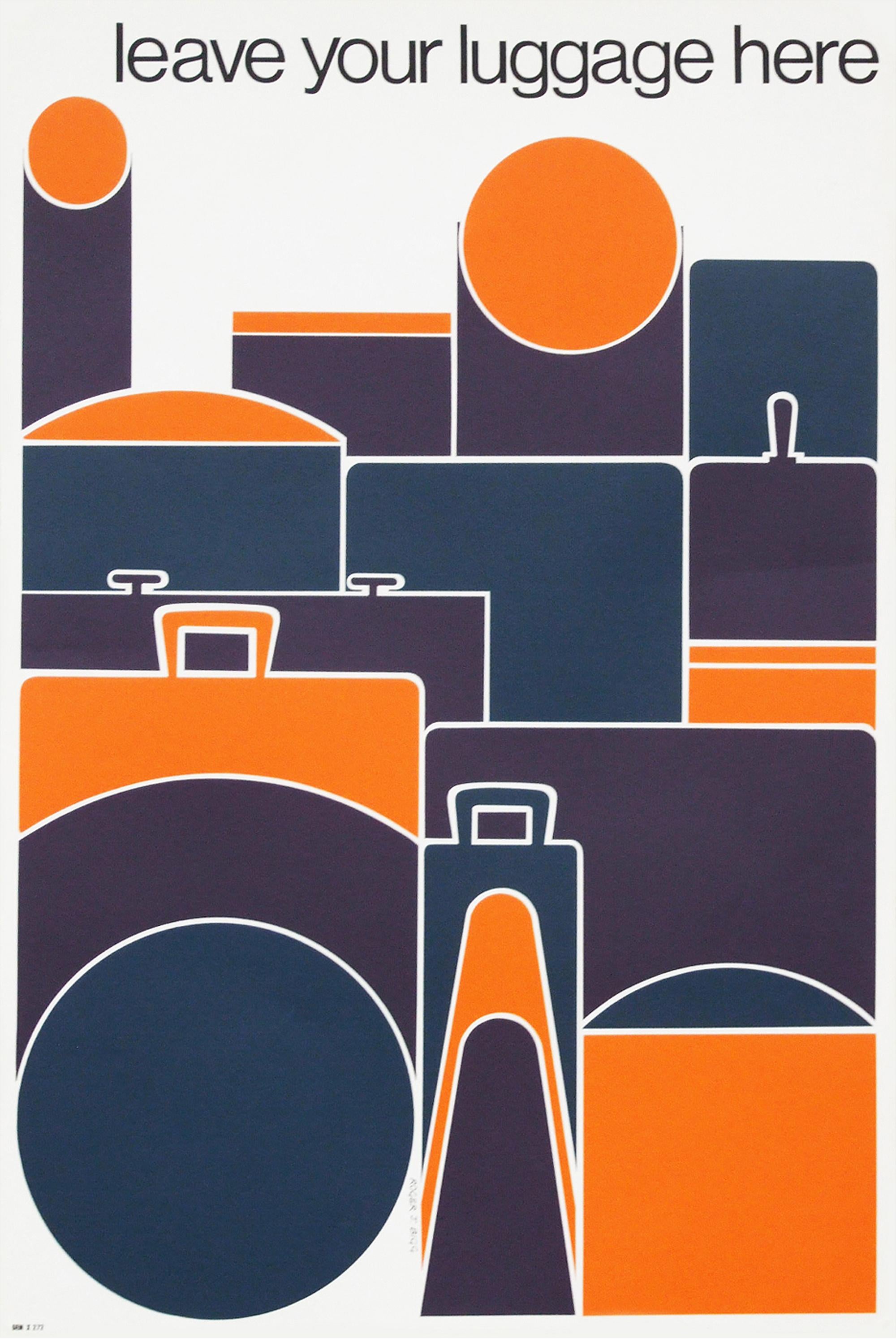 Rare original 1960s luggage information poster designed by Roger J. Bigg for British transport, UK.

First edition color offset lithograph.

Rolled.

Measures: L 76cm x W 51cm.