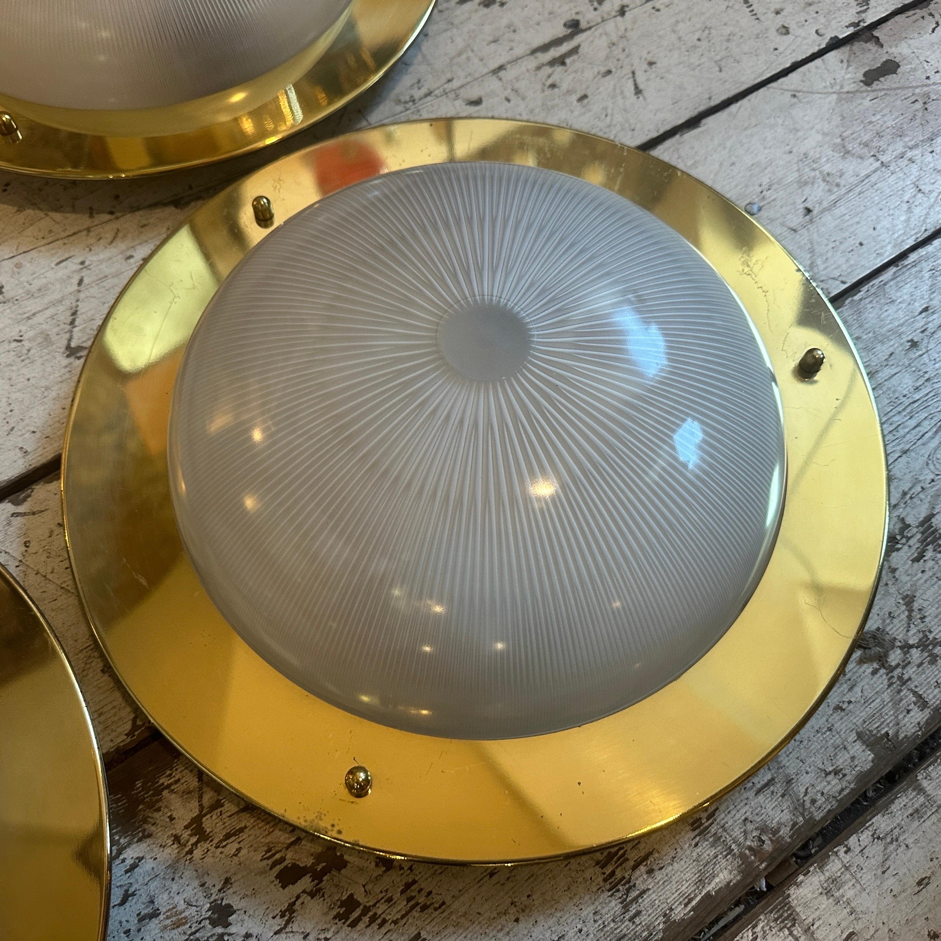 1960s Luigi Caccia Dominioni Style Brass And Glass Round Italian Ceiling Lights For Sale 3