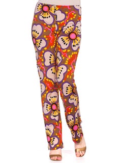1960S Multicolor Psychedelic Cotton Jersey Floral Pants