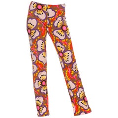 1960S Multicolor Psychedelic Cotton Jersey Floral Pants