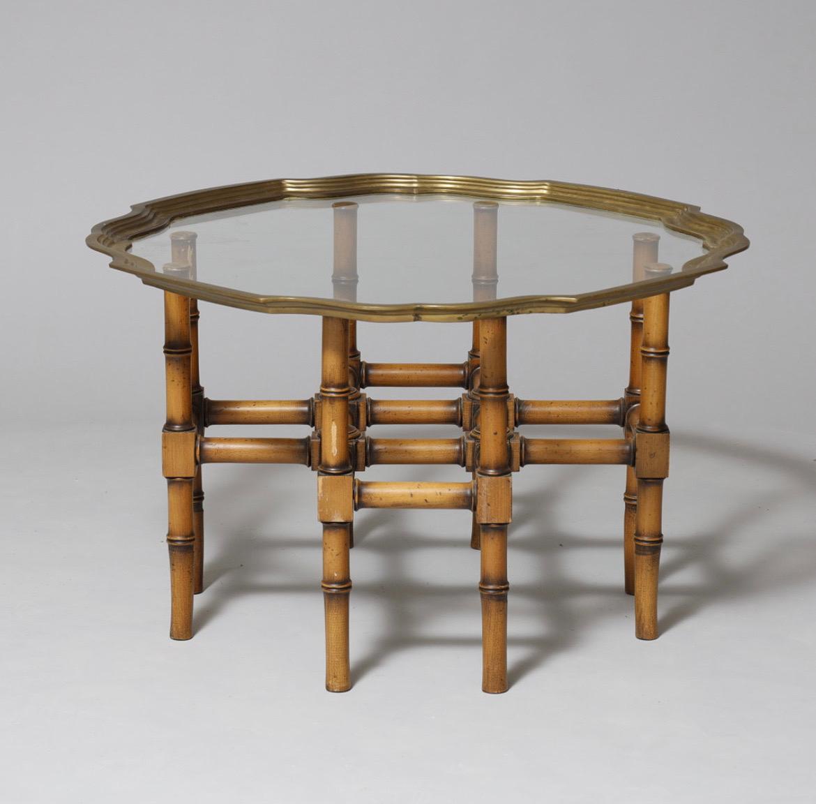 Scandinavian Modern 1960s Lysberg, Hansen & Therp Faux Bamboo Coffee Table with Profiled Brass Edge For Sale