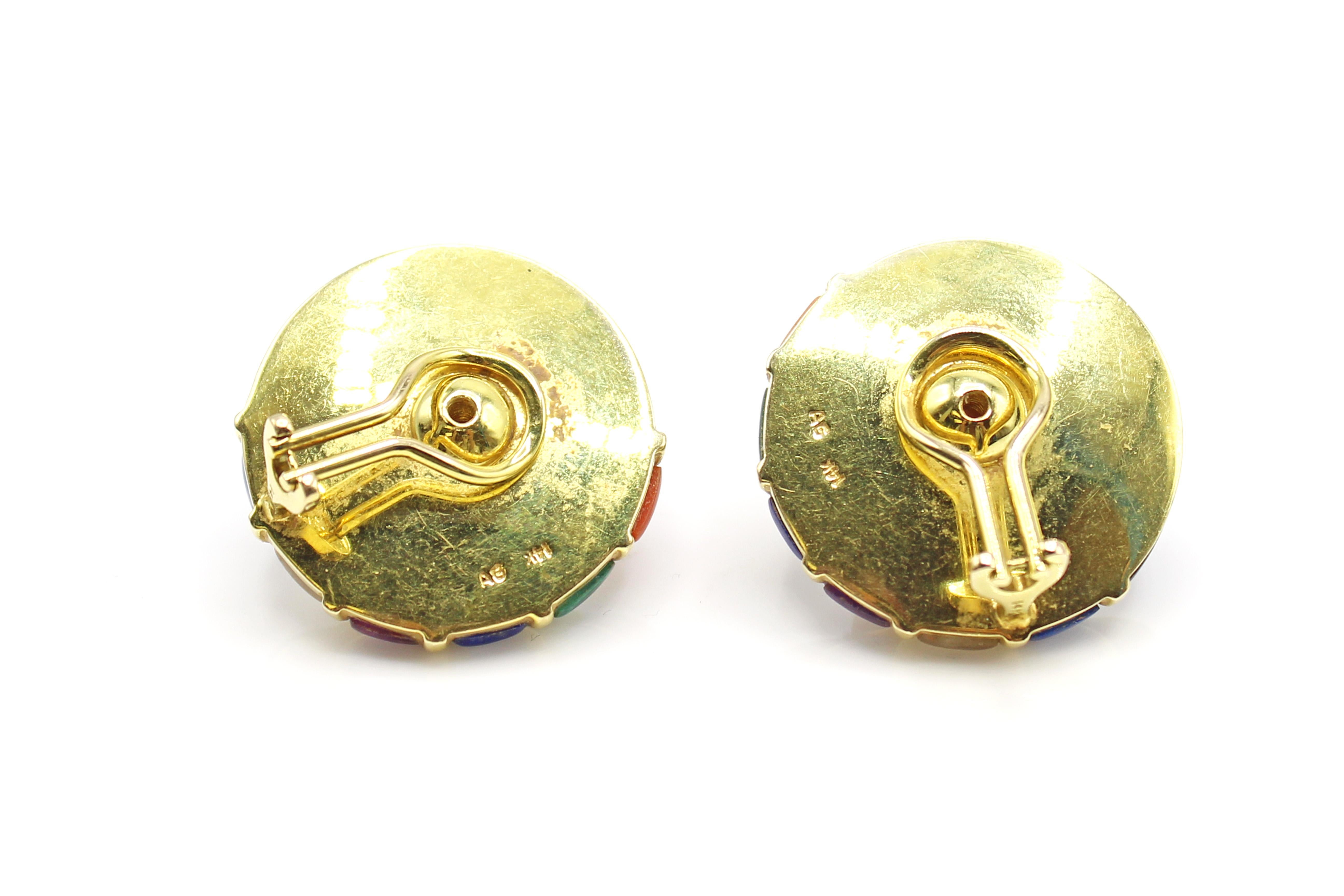 Mixed Cut 1960s Mabe Pearl Multi Stone Round Yellow Gold Ear Clips