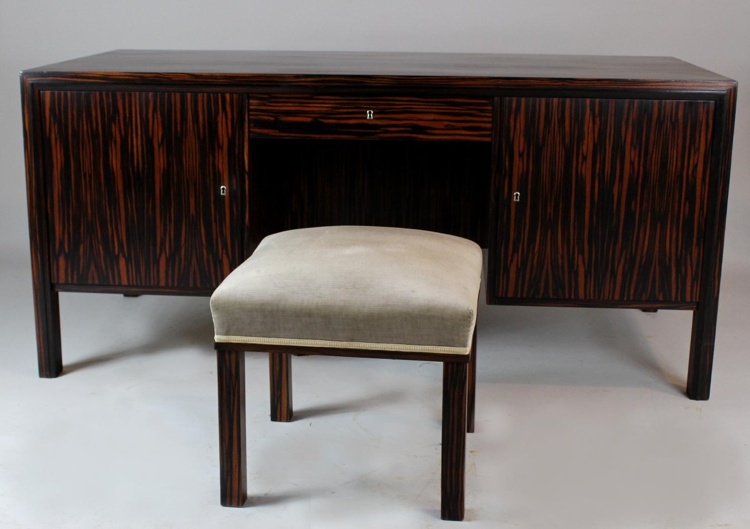 Mid-Century Modern 1960s Macassar Double Side Desk and Stool For Sale