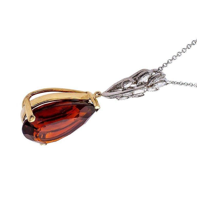 Modern 1960s Madeira Citrine Gold Platinum Diamond Pendant