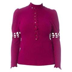 Vintage 1960S Magenta Knit Victorian Revival Top With Puff Sleeves