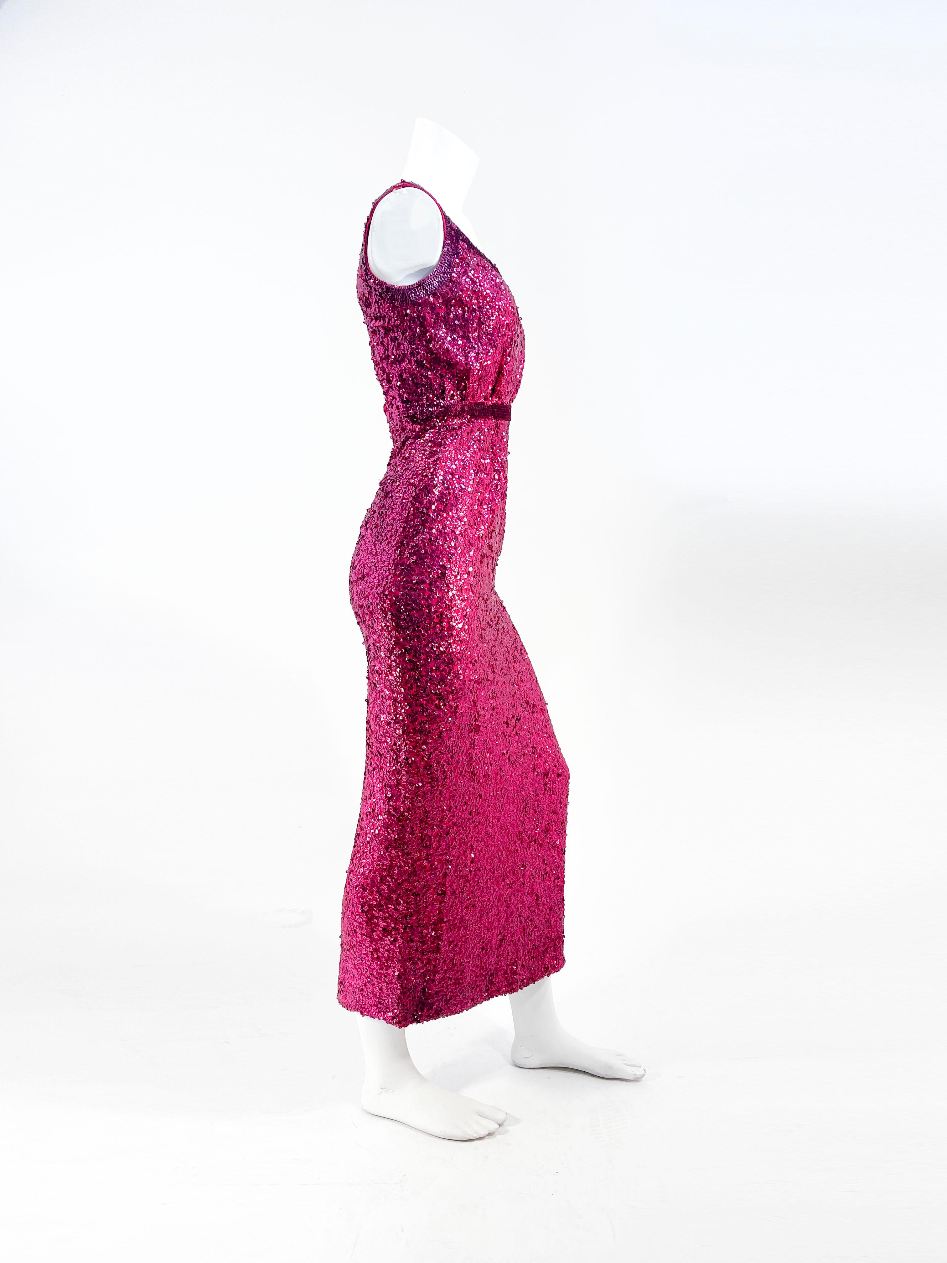 Women's 1960s Magenta Sequin Column Gown For Sale