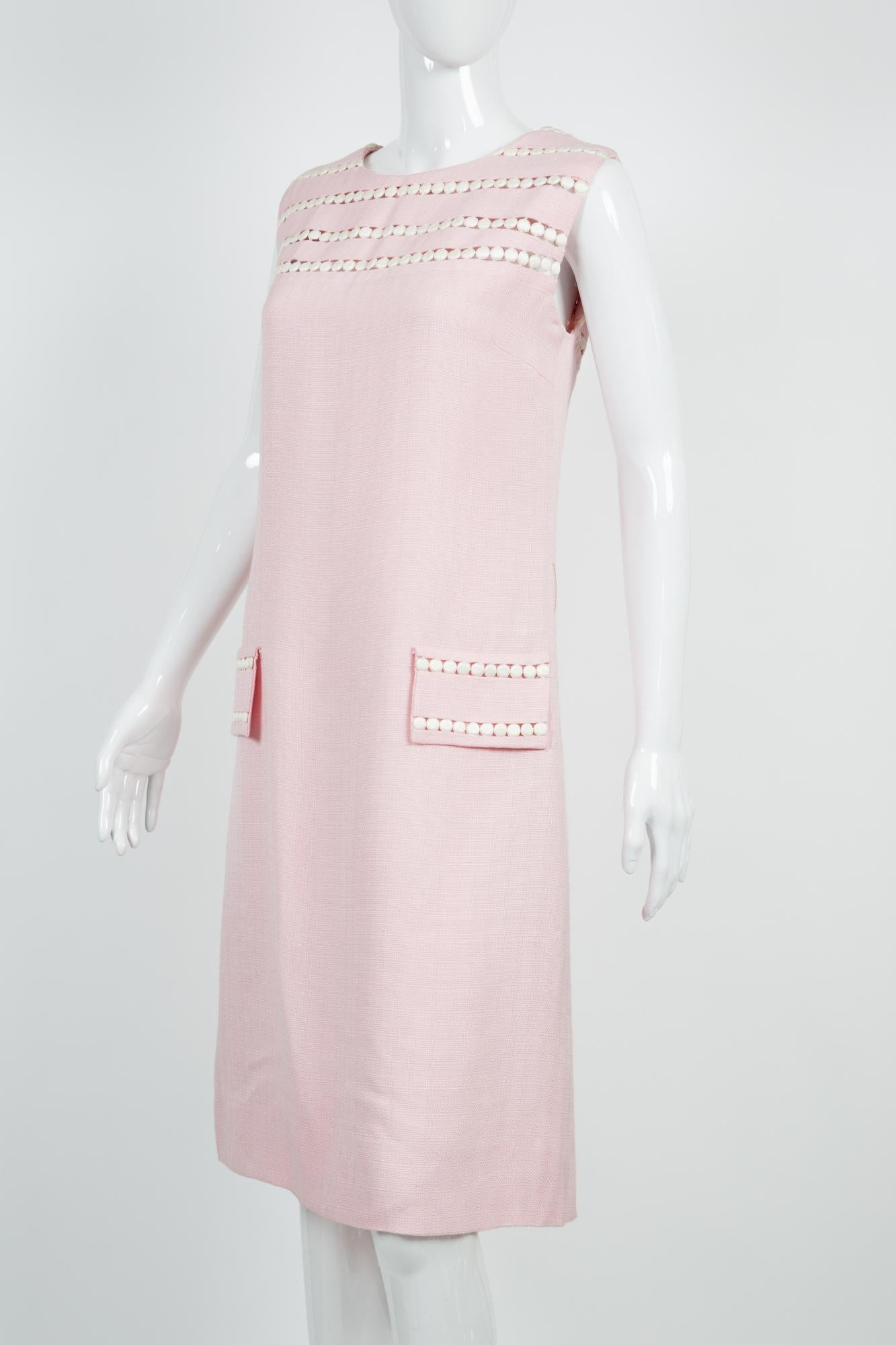 Beige 1960s Maggy Rouff Pink Silk Dress  For Sale