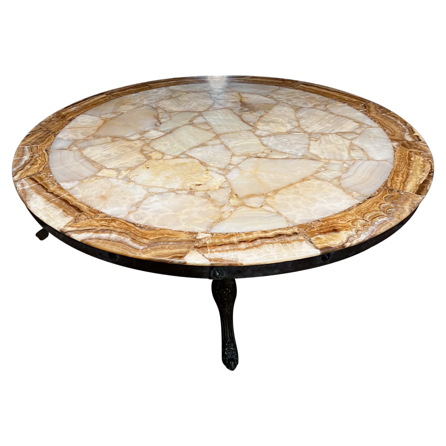 Magnifique table basse Muller of Mexico en bronze et onyx des années 1960, restaurée en vente