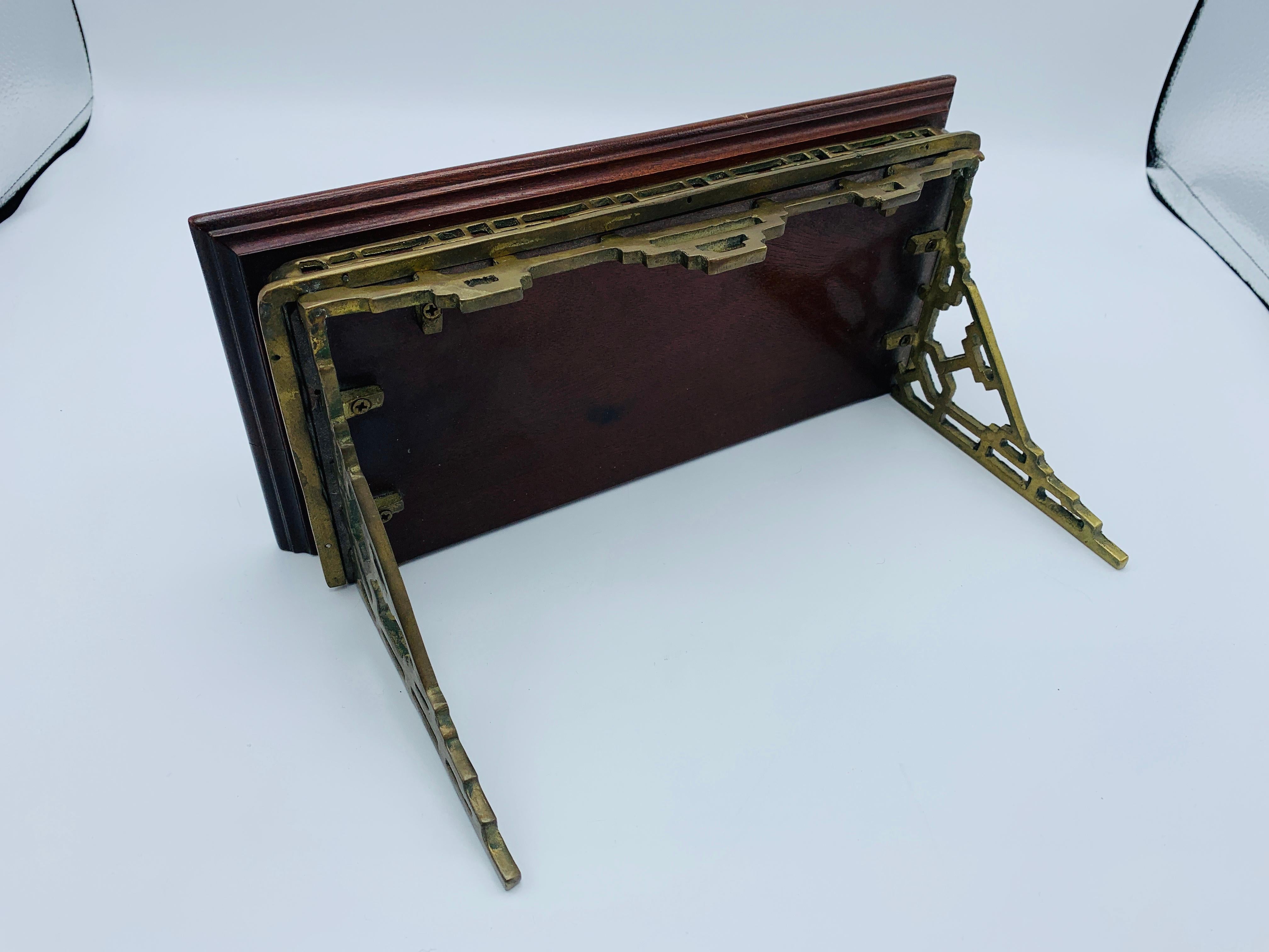 Unknown 1960s Mahogany and Brass Greek Key Wall Shelf Bracket